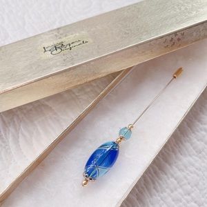Vintage Blue Blown Glass Beaded Hat & Scarf Pin 💙